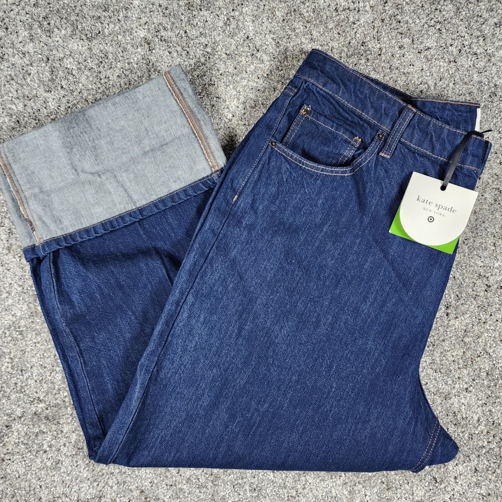 Kate Spade Denim Jeans Womens 17 Straight Wide Cuff Dark Wash NWT